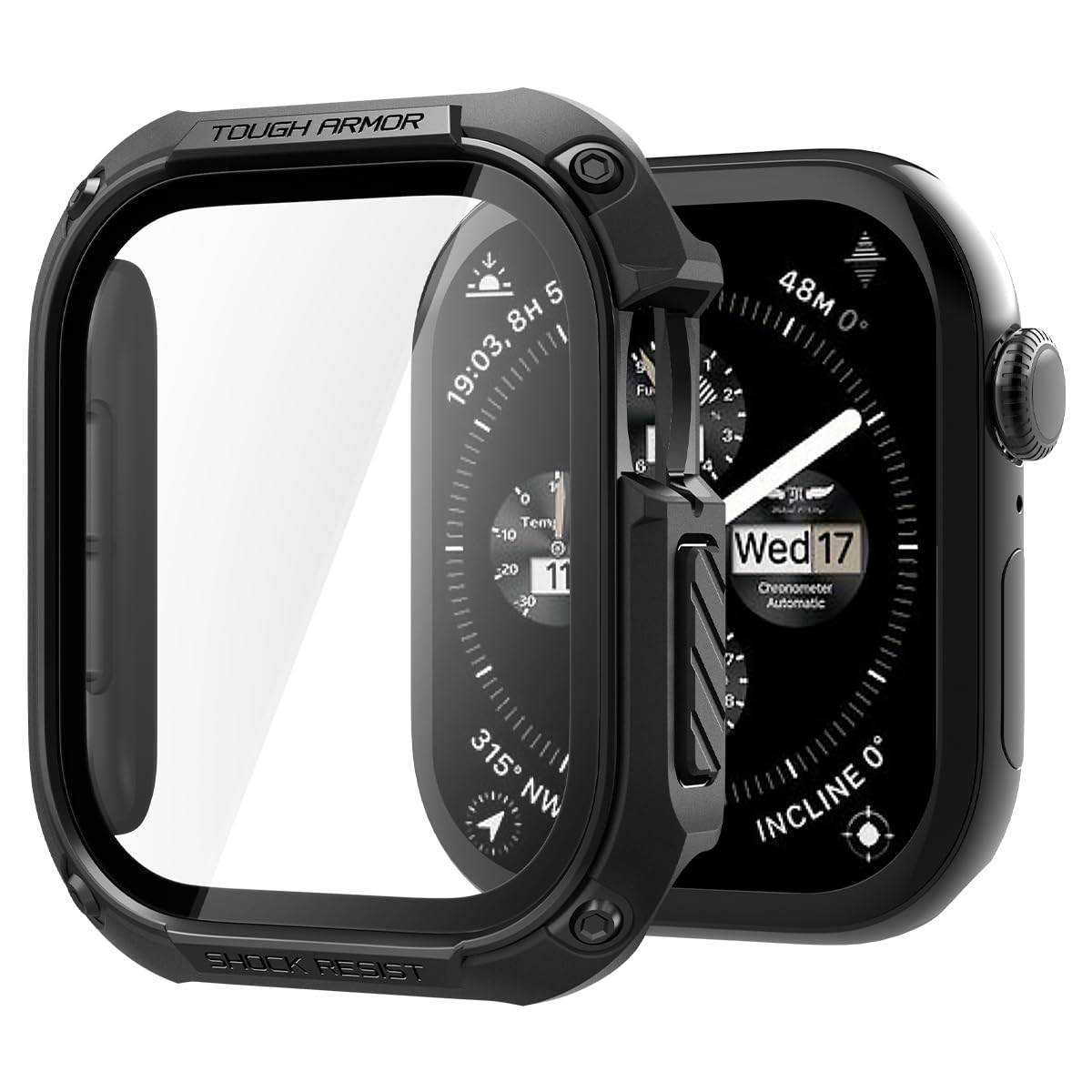 Spigen for Apple Watch Series 11 Case, Built-in Touch Sensitive Tempered Glass Screen Protector Durable Full Coverage Cover Tough Armor Compatible with Series 11/10 46mm - Black