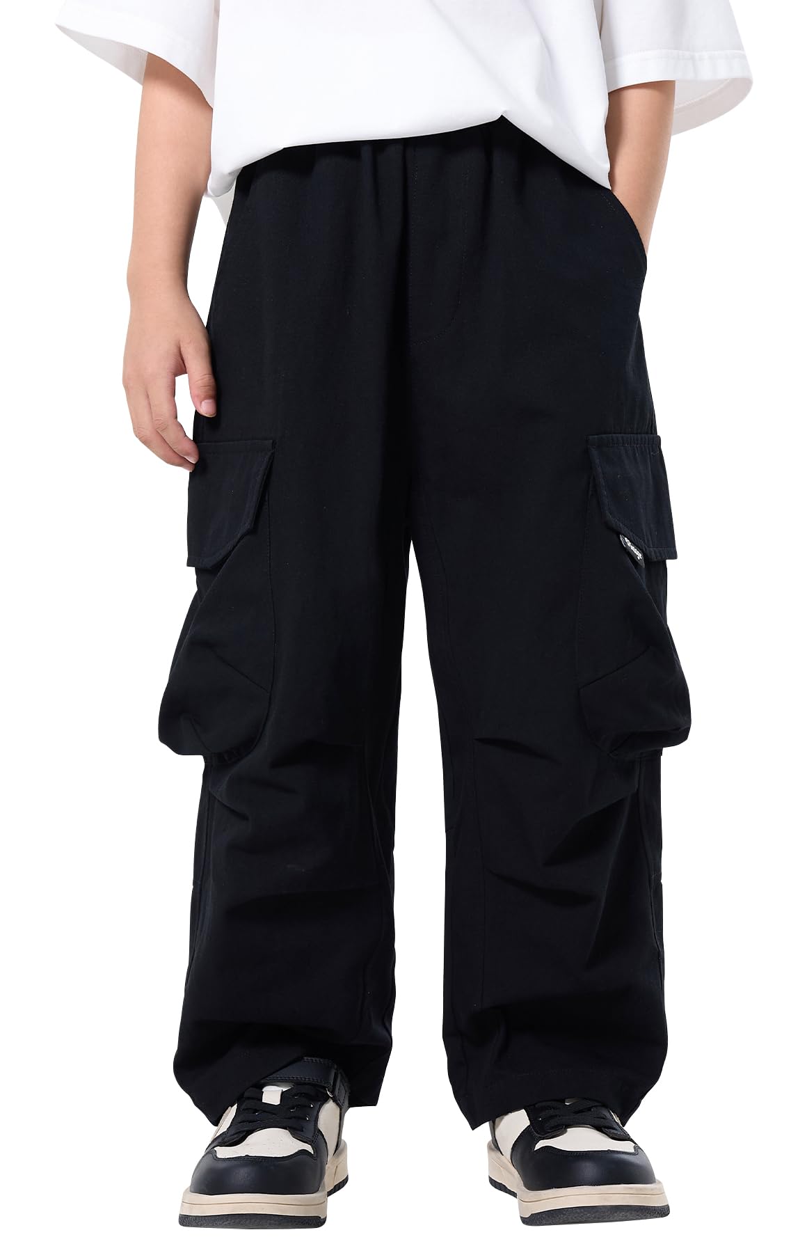 SEAUR Pantaloni Cargo Baggy Ragazzi Vita Elastica Pantaloni a Gamba Larga Oversize Hip-Hop Streetwear 4 Tasche Adolescenti 5-15 Anni