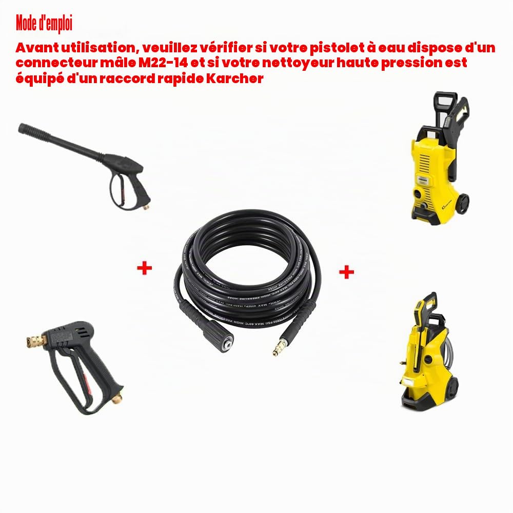 6M Tuyau d'extension pour nettoyeur haute pression Kärcher K2 K3 K4 K5 K6 K7, M22-14 mm Nettoyeur Haute Pression Accessoires Rallonge Tuyaux de Rechange Pièces Détachées Tuyaux