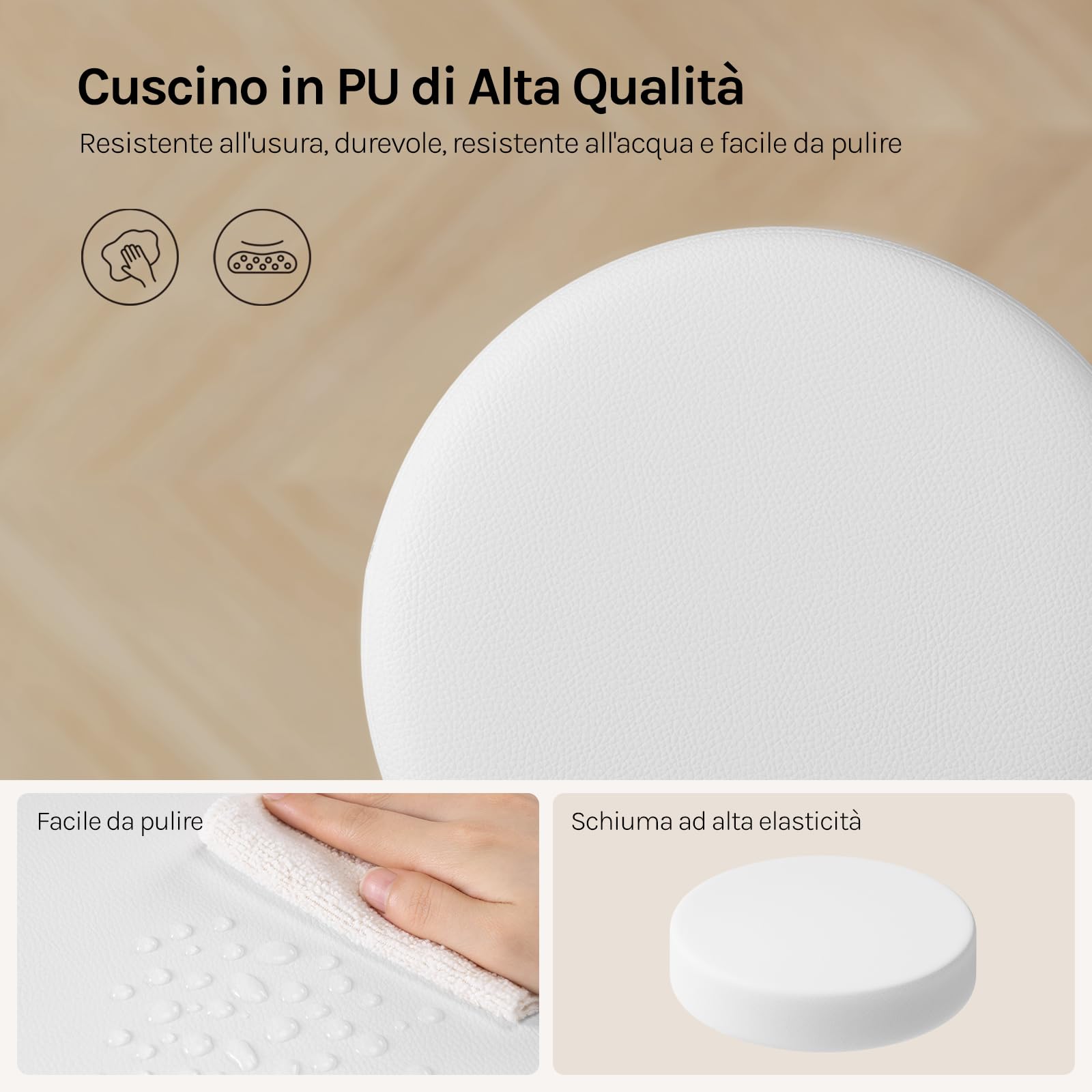 WOLTU Sgabello da Trucco Rotondo Girevole Regolabile in Altezza, Sgabello Imbottito per Toeletta, Sedia da Cucina in Pelle Sintetica, Altezza Seduta 54-69 cm, Bianco