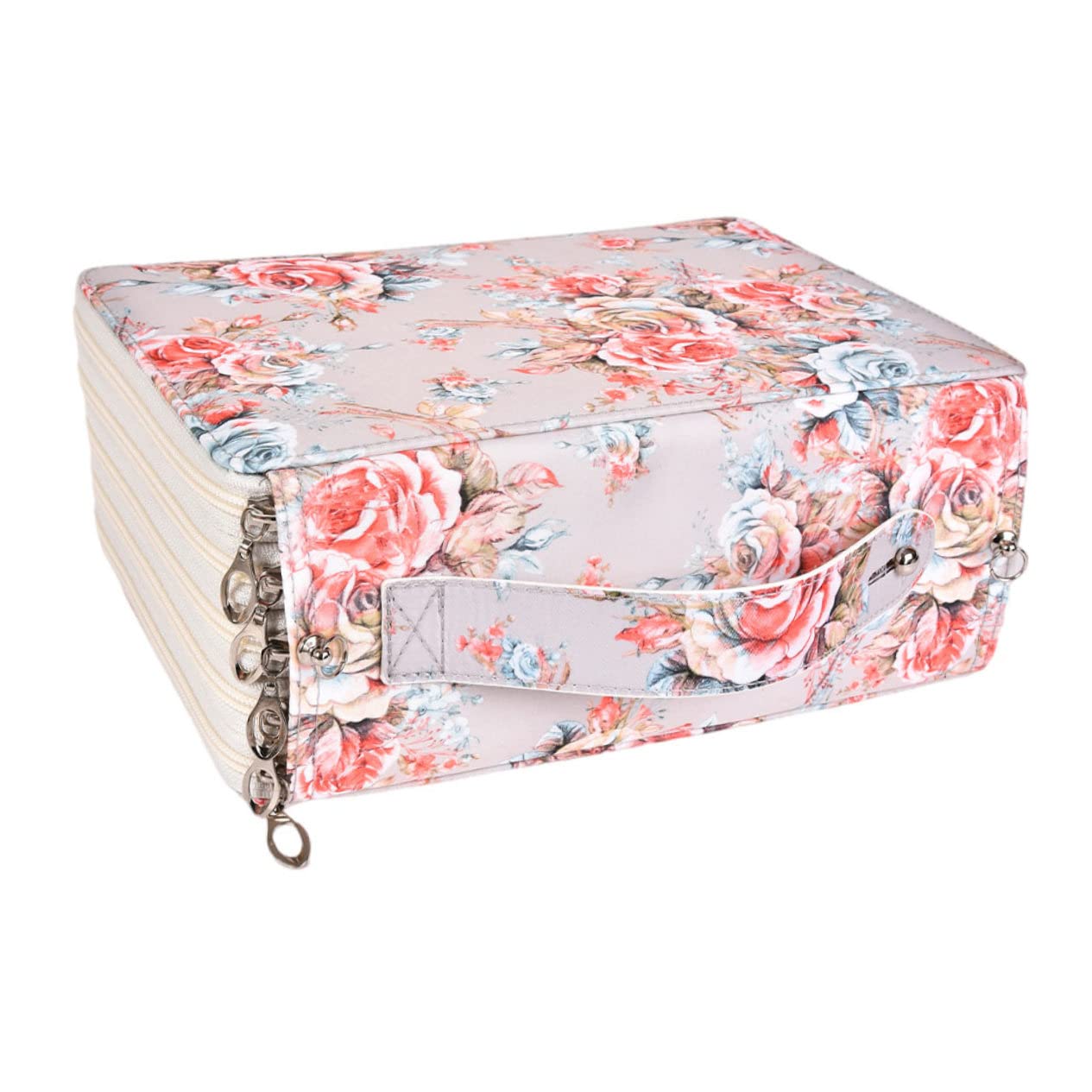 Estuche para Lápices Compartimentos Diseño De Rosas Asa para Llevar Gran Capacidad para Guardar Obras De Arte y Lápices De Colores