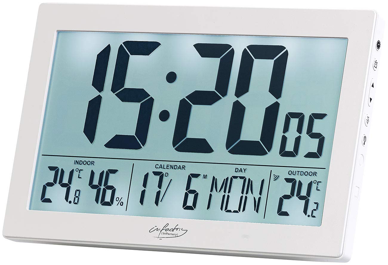 infactory Horloge Radio-pilotée XL Thermo-hygromètre Capteur Extérieur