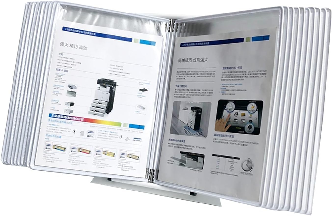 noxozoqm Durable Desktop Display, A4 Wall-Mounted Flip File Folder, 20 File Pockets Wall Catalog Display Rack, Metal *PVC(Color:C)