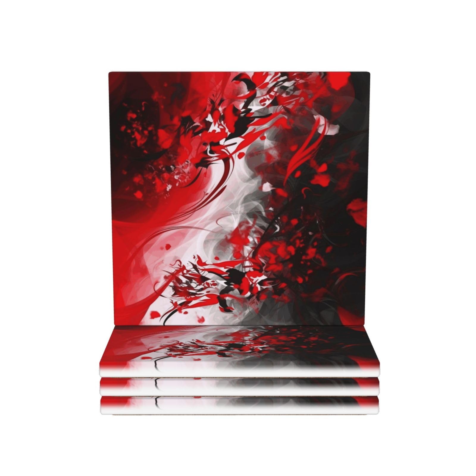 Mxdlkswpoh Square Drink Coasters Set Of 4 Non-Slip Ceramic Coasters With Holder Red Black White Abstract Coasters For Drinks Tabletop Protection Cups Mugs Mat Pads For Coffee Table Bar Home Decor