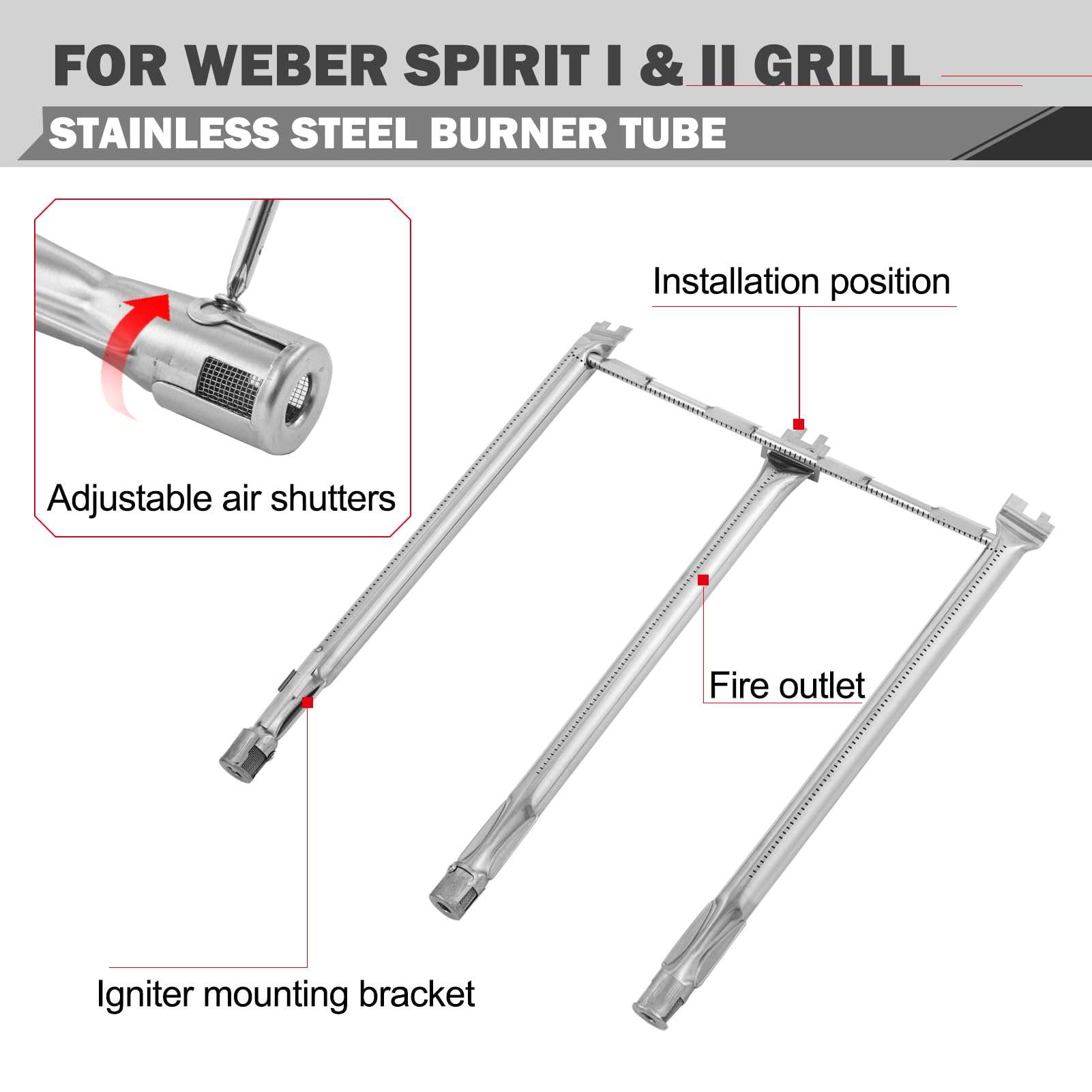 7636 Flavorizer Bars 68950 Burner Replacement for Weber Spirit II E-310 GS4 Grill Parts Weber Spirit 300 Series E310 E320 E330 Grill Replacement Parts Weber 69787 69797 Spirit 2 Grill Part Burner Tube - Image 4