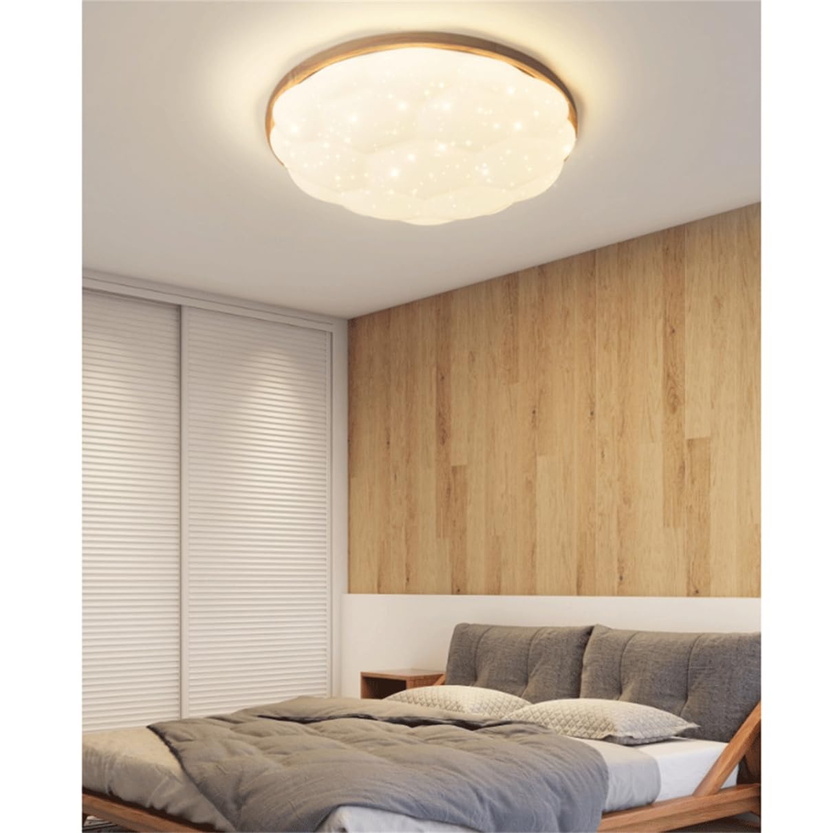Lámpara Techo Minimalista, Con Aplique Madera Natural Y Regulador