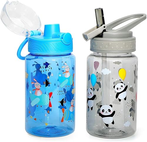 Miniatura 6 de Home Tune Botella de agua para niños de 16 onzas – Tritan libre de BPA, tapa de pico automático, tapa con popote para sorber, lazo de transporte,