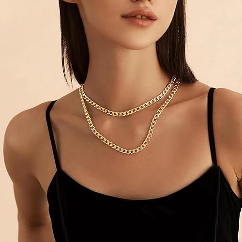 Miniatura 3 de Suplight Cuban Link Curb Chain Necklace for Men Women, Silver ToneBlack18K Gold Plated Chains for Men, Mens Necklace Chains Stainless Steel HipHop