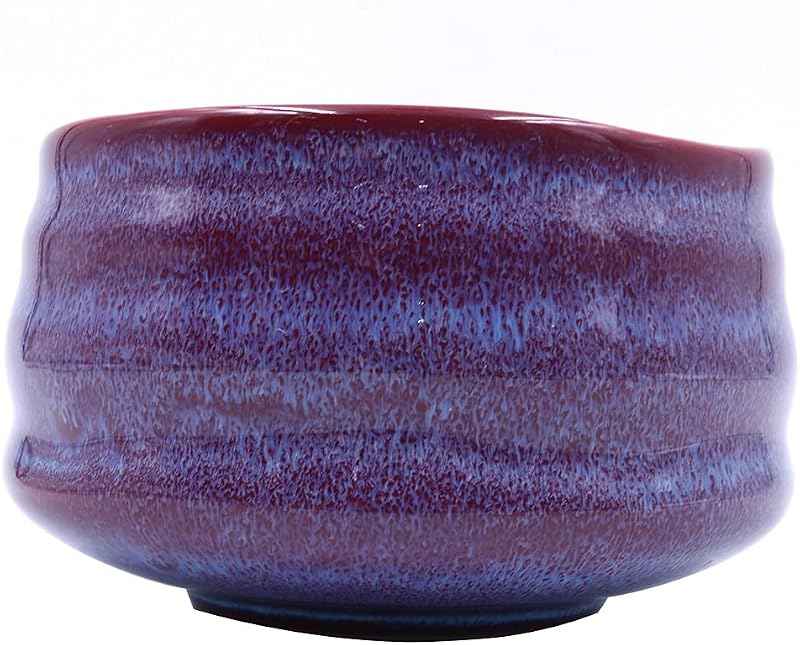 ANCLLO Japán Kézműves Matcha Tálka Chawan - Hagyományos Teaszertartáshoz - Lila-Piros Mázzal - Kerámia Teáscsésze