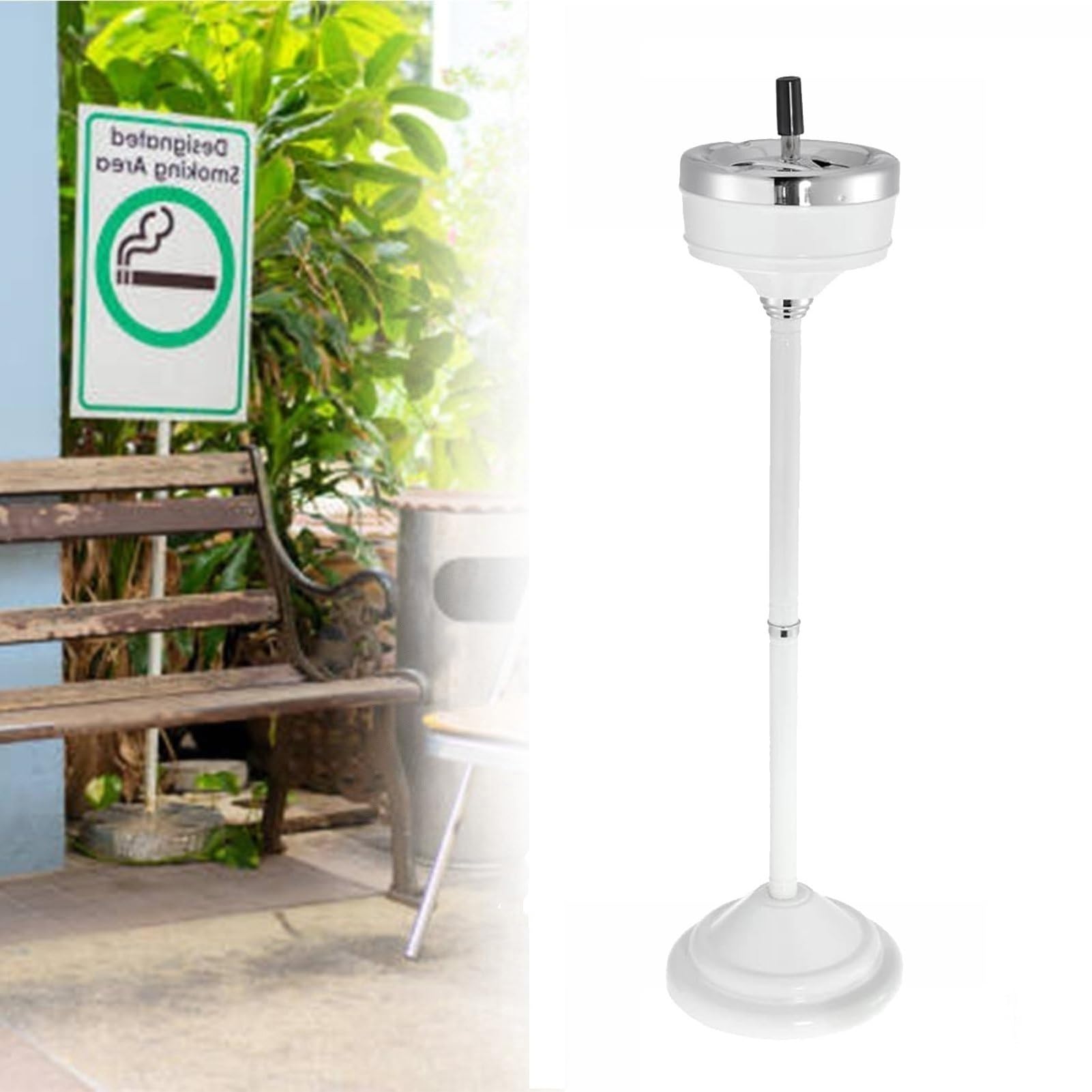 Generico Posacenere da Terra, in Acciaio Inox Antivento, con Base Appesantita, Adatto Sia per Interni Che per Esterni, Facile da Pulire (White)