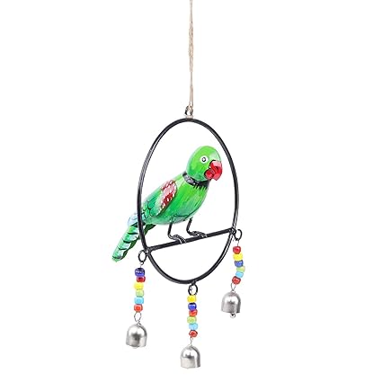 Wonderland Hanging Decoration Metal Parrot on Ring(Indoor or Outdoor d cor) Hanging Decor, Garden and Home Decoration, Balcony Decoration