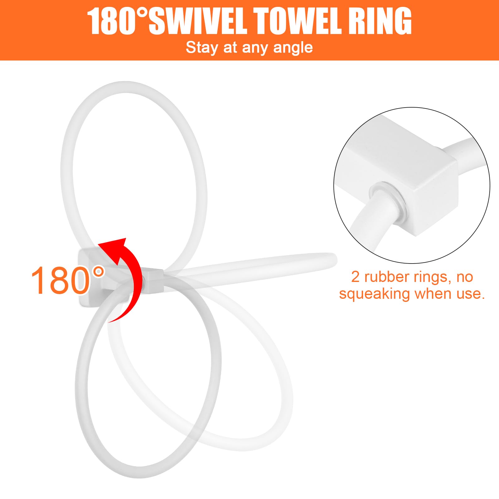 YUET Wall Mounted Towel Ring Rail Bar Bath Holder Hanger Accessories SUS 304 Stainless Steel with Chrome Plated Bathroom Hardware and Kitchen (White) - Image 2