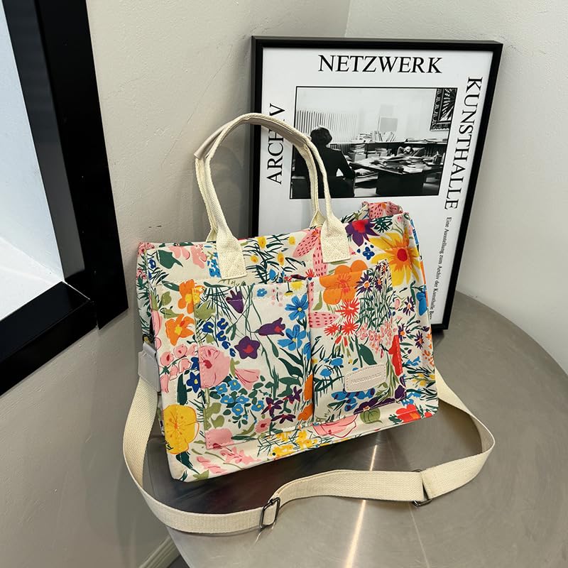 Image of Cherry Tote Bag for Women Canvas Patched Purse Cute Shoulder Bag Multi-Pocket Satchel Handbag for work travel