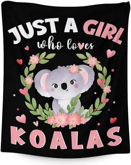 Koala Blanket Gifts - 30"x40" Cute Throw for Women, Girls - Black Soft Fuzzy Blankets for Couch & Office