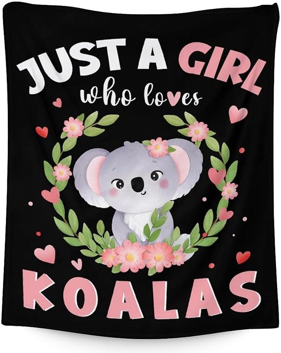 Koala Blanket Gifts - 30"x40" Cute Throw for Women, Girls - Black Soft Fuzzy Blankets for Couch & Office