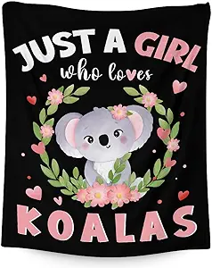 Koala Blanket Gifts - 30"x40" Cute Throw for Women, Girls - Black Soft Fuzzy Blankets for Couch & Office