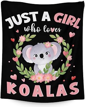Koala Blanket Gifts - 30"x40" Cute Throw for Women, Girls - Black Soft Fuzzy Blankets for Couch & Office