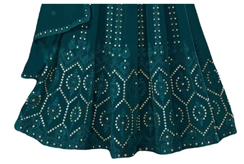 Image of VRATI Enterprise Full Length Long Gowns with Dupatta Traditional Function Ethnic Dresses Embroidery Sequins Work Gown (Semi Stitched)