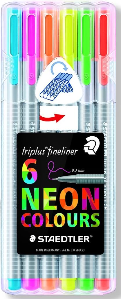 Fineliner Drawing Pens .3mm 6 Count Triplus Fine Line, 6-Pack, Assorted Neon