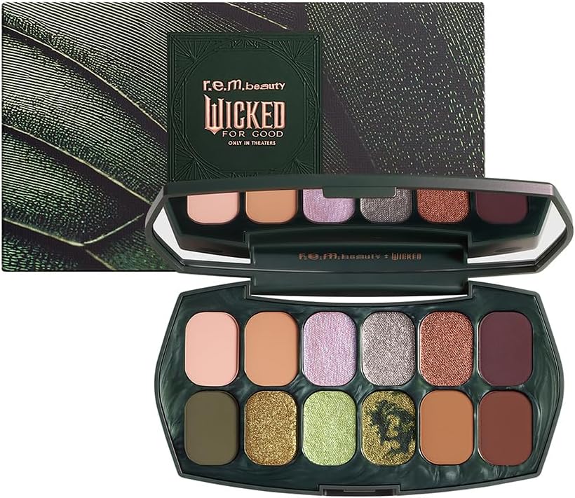 r.e.m. beauty by Ariana Grande Wicked: For Good | Ozian Forest Eyeshadow Palette | Highly Pigmented, Blendable Eye Shadows | Mix of Matte, Duo-Chrome, Shimmer and Glitter Formulas | 12 Shades
