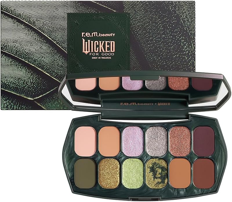 r.e.m. beauty by Ariana Grande Wicked: For Good | Ozian Forest Eyeshadow Palette | Highly Pigmented, Blendable Eye Shadows | Mix of Matte, Duo-Chrome, Shimmer and Glitter Formulas | 12 Shades