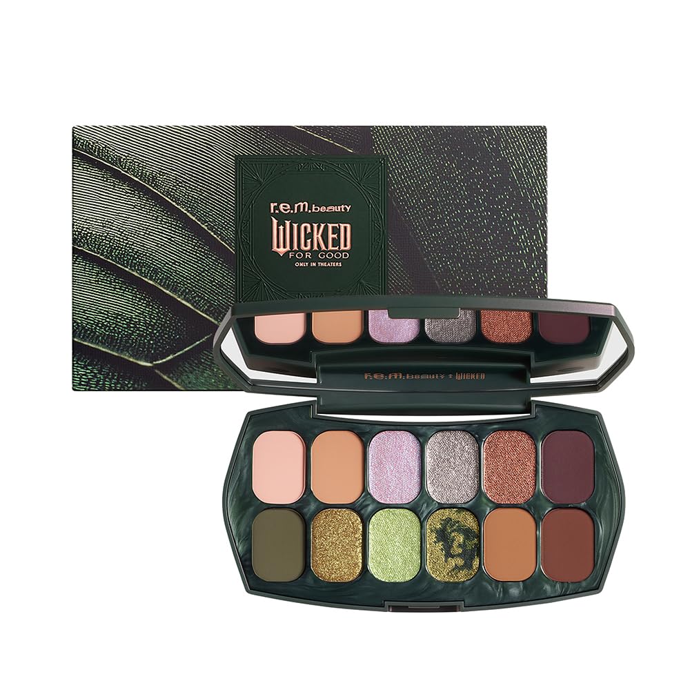 r.e.m. beauty by Ariana Grande Wicked: For Good | Ozian Forest Eyeshadow Palette | Highly Pigmented, Blendable Eye Shadows | Mix of Matte, Duo-Chrome, Shimmer and Glitter Formulas | 12 Shades