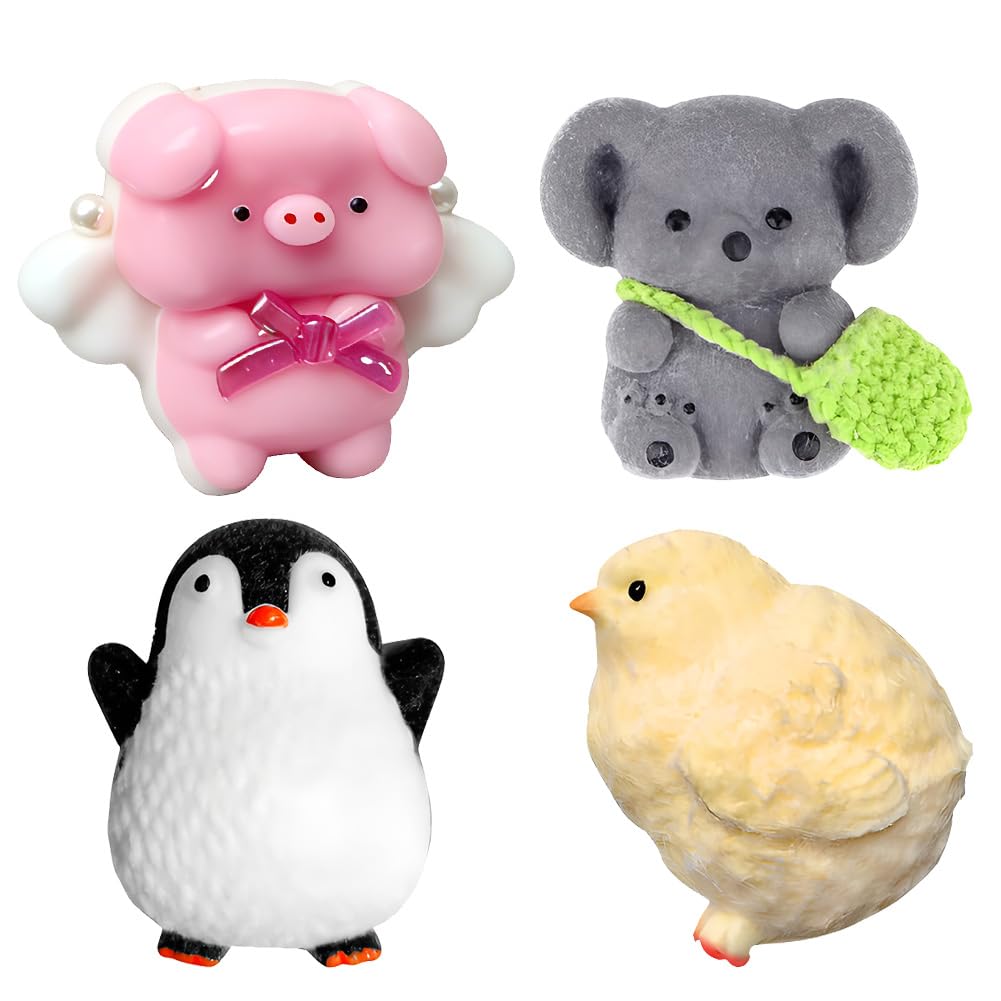 4 Pcs Squishy Toys Set, Cute Penguin Squishies Fidget Toys, Squishy Toys for Adults Squeezeable Fidget Toys to Anxiety Relief Novelty for Adults and Kids Gifts for Birthday