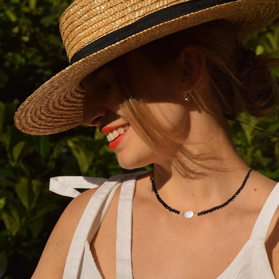 Colorful Beaded Necklaces for Women Crystal Bead Necklace Beach Necklaces Boho Necklaces for Women Pearl Beaded Choker Necklace Stainless Steel 18K Gold Plated Choker - Image 4