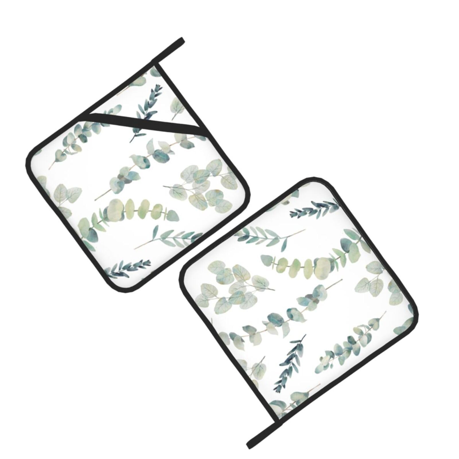 Eucalyptus Leaves Printed Oven Pot Holders Set of 2 Pcs Heat Resistant Kitchen Microwave Potholders for Cooking Baking Grilling
