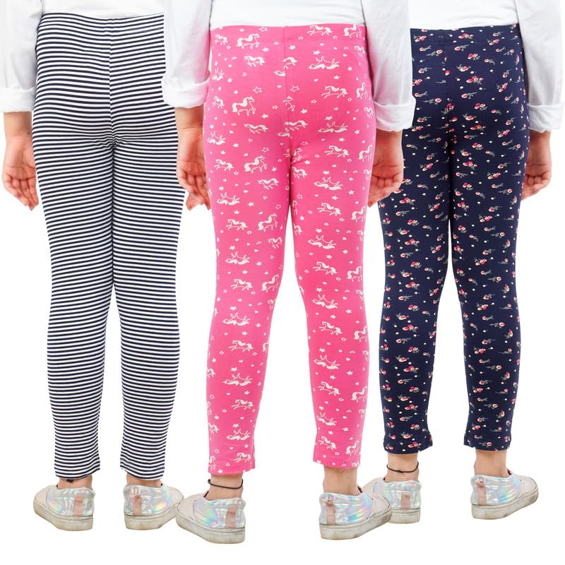 Image of Real Basics Girls Cotton Printed Non-Transparent Regular Fit Ankle Length Leggings (3 Leggings Set)