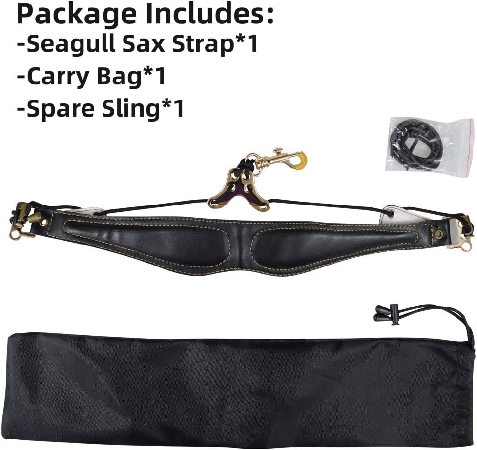 adorence Leather Saxophone Neck Strap - (Ergonomic, Breathable, Metal Swivel Snap Hook) Sax Neck Strap for Alto Tenor -Black