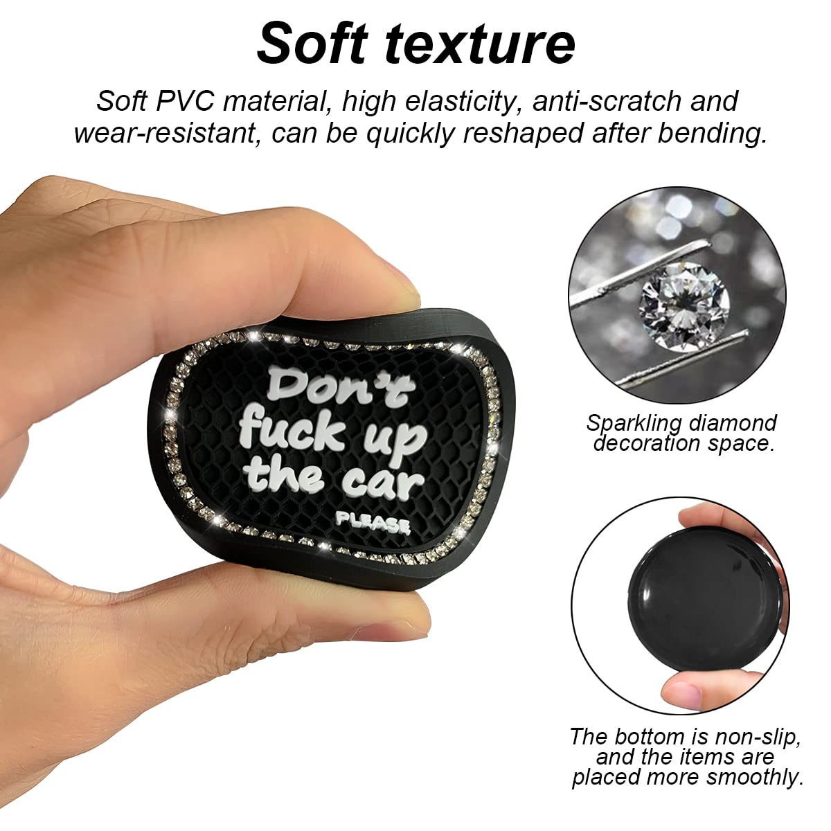 2 Pack Bling Car Coasters for Cup Holder Crystal Rhinestone 2 75 in Cup Holder Coaster Silicone Anti-Slip — view 3