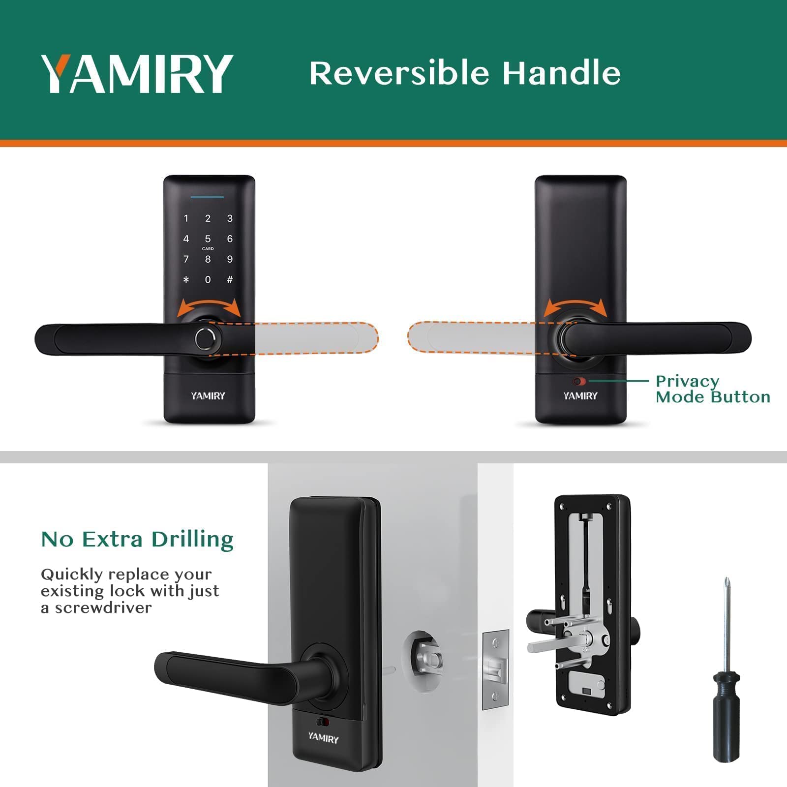 Smart Door Lock, Yamiry Smart Door Handle, Biometric Fingerprint Door