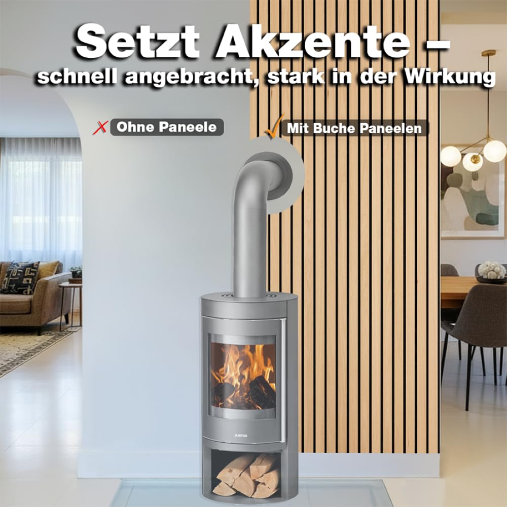 wodewa Panel akustyczny, szerokie lamele, buk, olejowany, 240 cm, pełne drewno, szerokie lamele, pochłanianie dźwięku na ścianę i sufit, 9 mm płaski, płyta akustyczna z litego drewna, wyprodukowano w