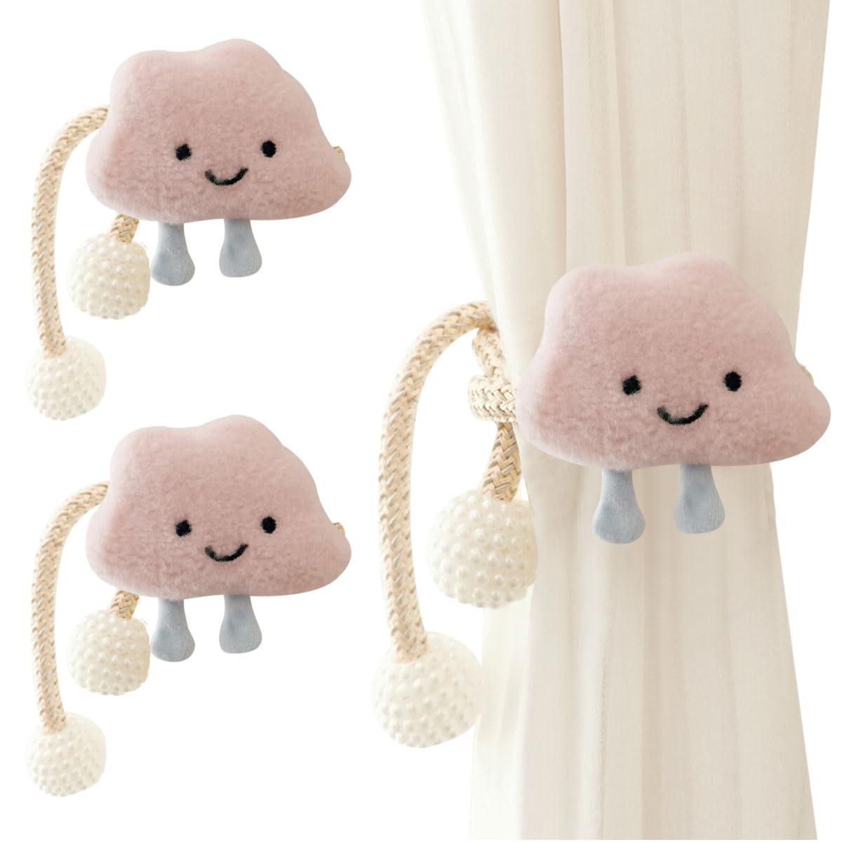 AOOPOO 2 PCS Fermatende per Tende, Fermi per Tende con Nuvole dei Cartoni Animati con Sfere di Perline, Anelli di Gancio per Tende con Nuvole per La Decorazione della Stanza dei Bambini