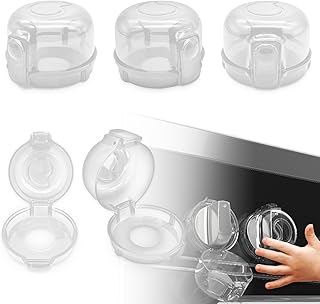 Stove Knob Safety Covers 5-Pack - Childproof & Pet Proof Locks for Gas/Electric Ovens, Heat-Resistant Clear Guards, Easy Damage-Free Install (Transparent White)