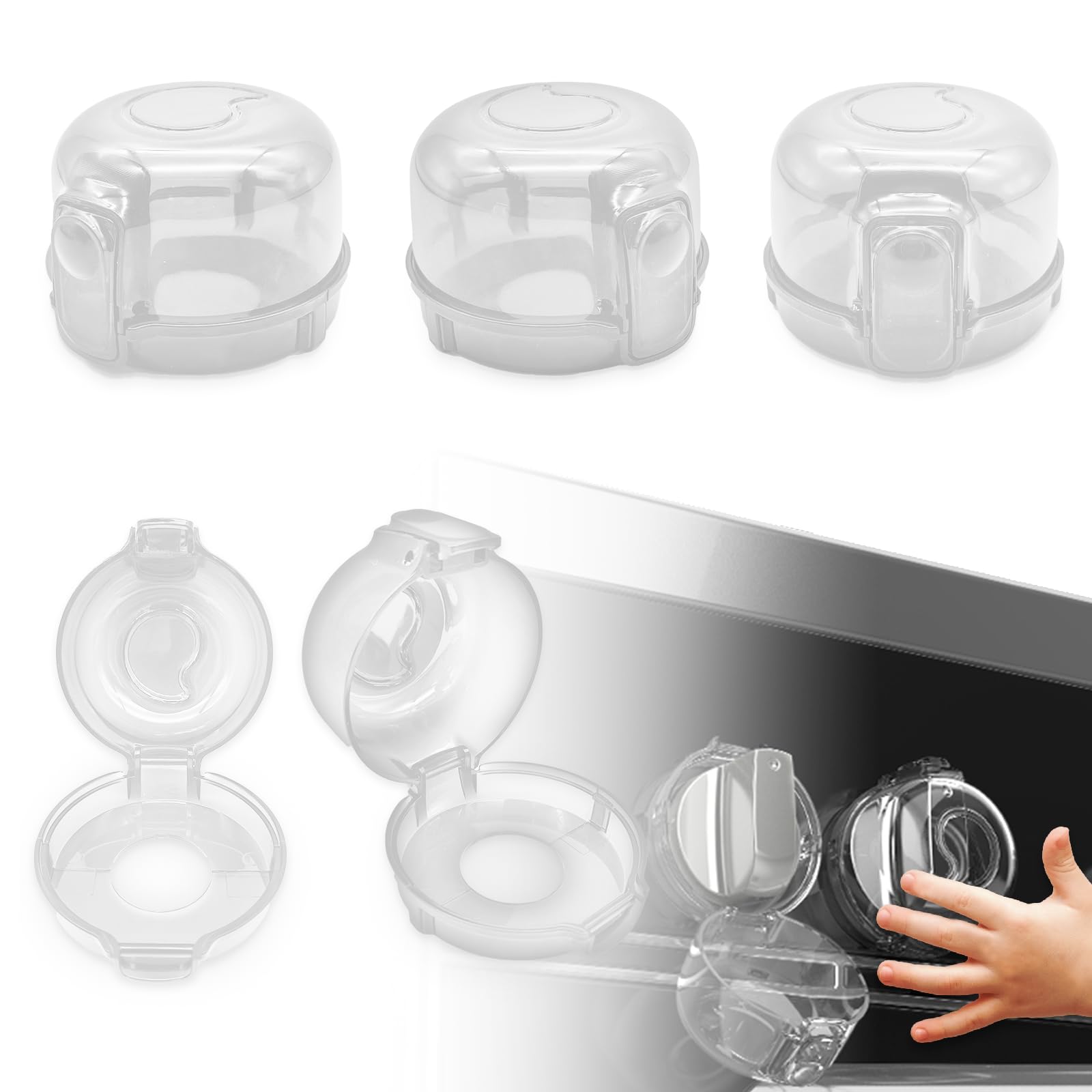 TENGYYY Stove Knob Safety Covers (5-Pack) - Heat-Resistant Childproof & Pet Proof Locks for Gas/Electric Stoves, Clear Easy-Install Guards (Transparent White)