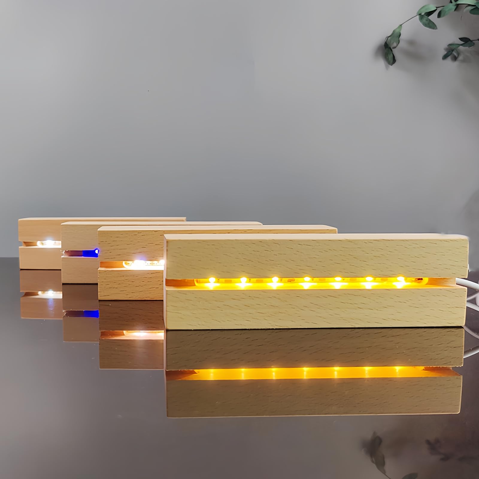 4 luci a LED per display base: colorato, rettangolare, supporto per illuminazione in legno, USB Desktop LED, base per 5 mm di spessore, piastra in acrilico, piastra in vetro, resina (30 x 45 x