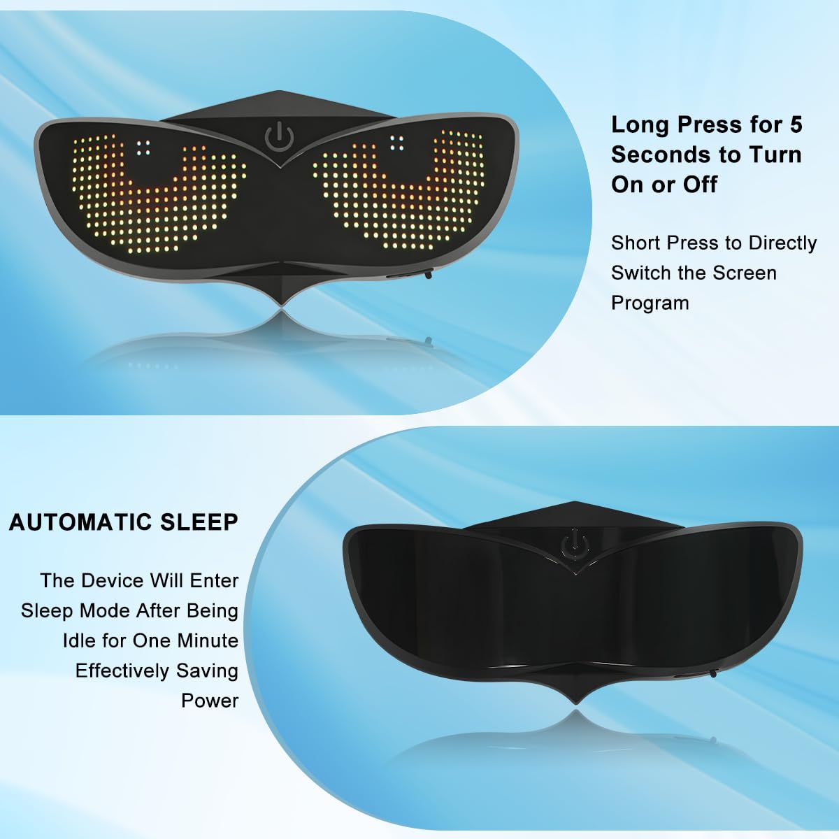 Crelander Letrero LED para casco, luz LED inteligente con Bluetooth, programable, ojos de diablo, pantalla LED impermeable para montar en bicicleta