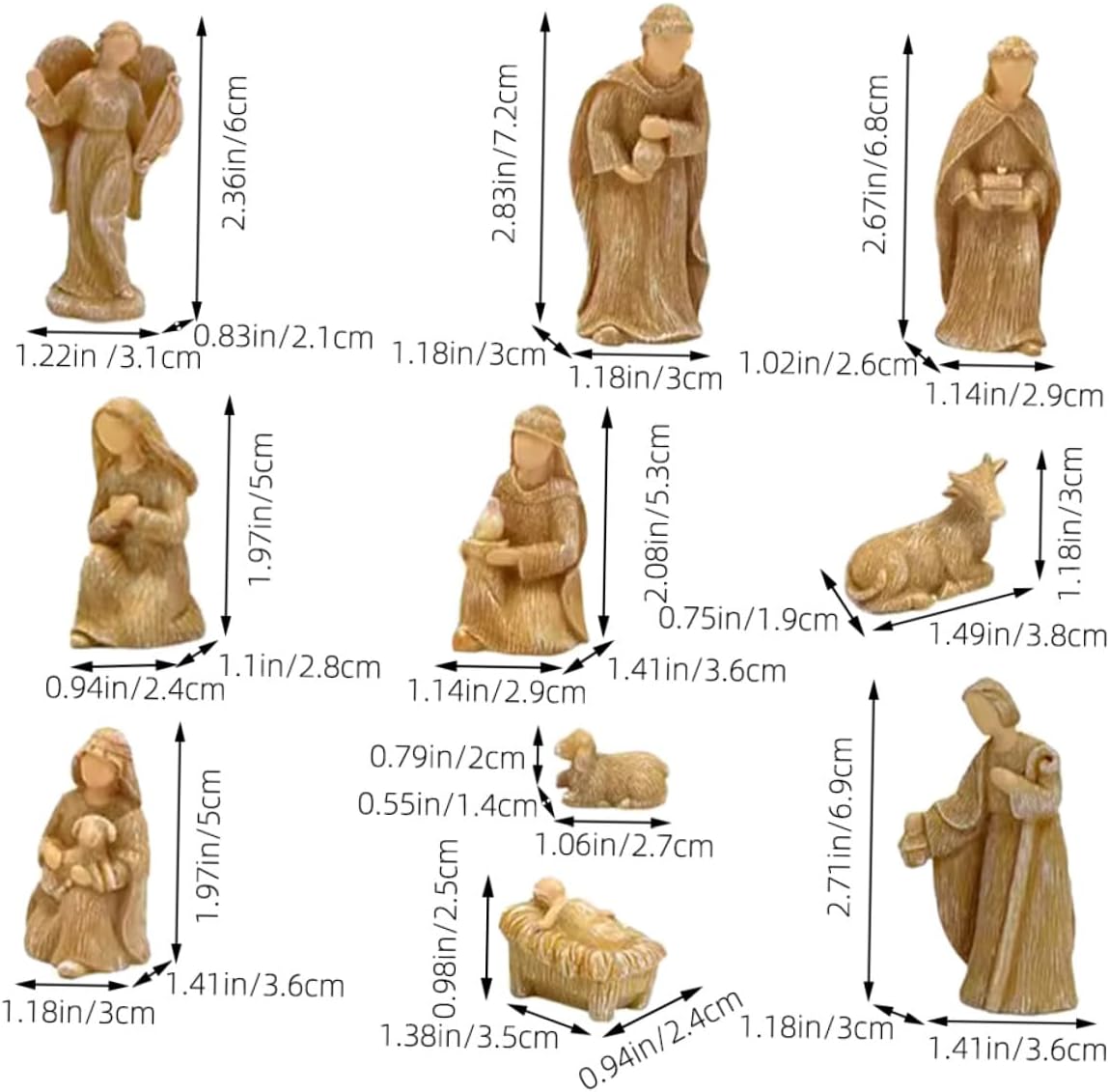VOSAREA 10pcs Resin Nativity Figurines Set Christmas Jesus Birth Scene Decorative Christmas Village Tabletop Ornaments for Holiday Home Décor