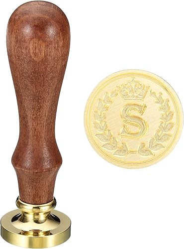 PATIKIL Sello de cera del alfabeto S, sello de cera de sellado de letra inicial, clásico retro, cabeza de latón extraíble, mango de madera para