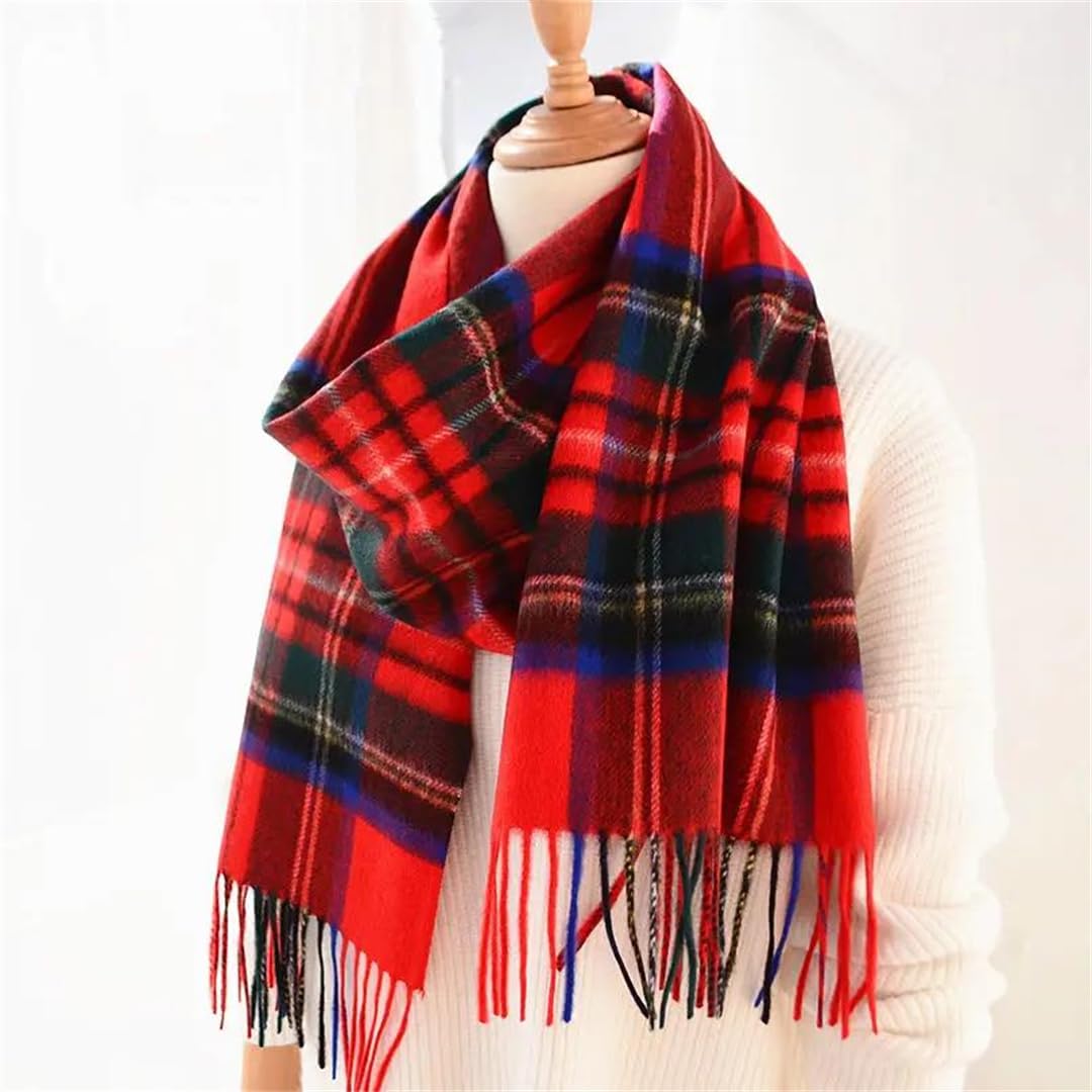 Fnfmrfmr Bufanda escocesa clásica a cuadros rojos para mujer, suave, casual, delgada, cálida