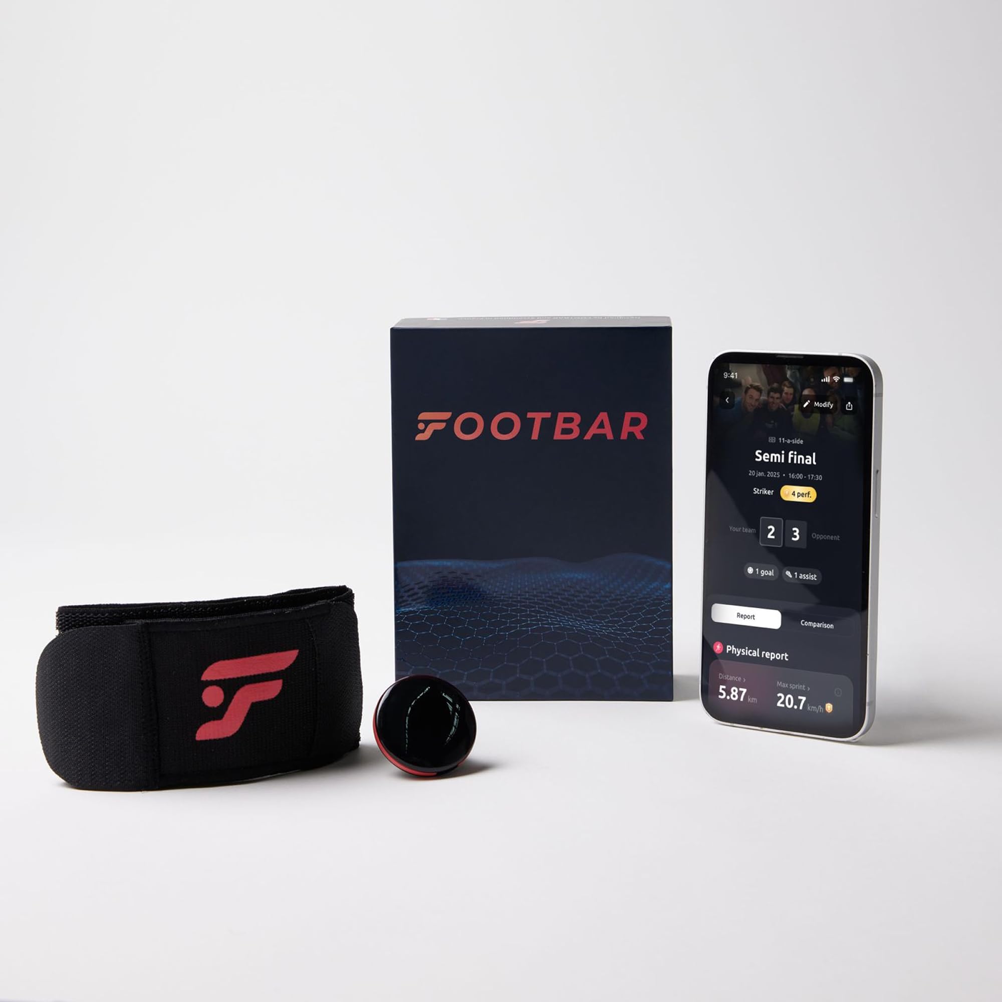 Footbar Meteor - Activity Tracker for Football. Plugs Around The Leg To Assess Performance And Game Style: Rust, Shoot, Speed, Durability, Dribling, Challenging