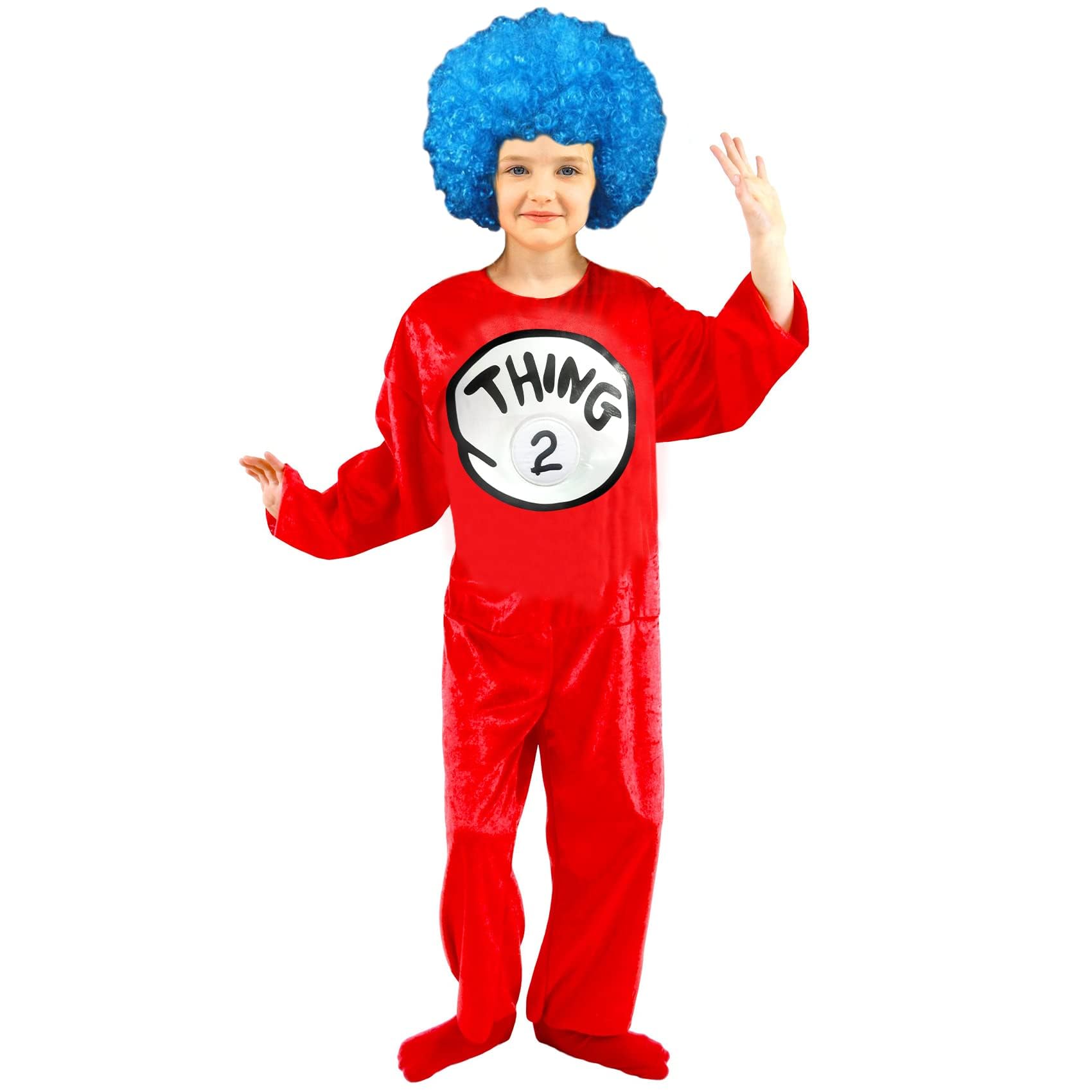 RMMD Thing 1 and Thing 2 Costume World Book Day Costumes for Boys Girls Thing One and Thing Two Costume for Kids with Blue Wig Thing Jumpsuit 1 and 2 Badges - Image 4