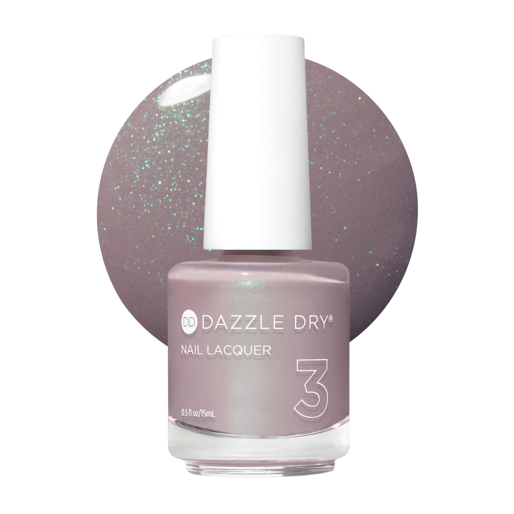 Dazzle Dry Nail Lacquer (Step 3) - Let's Glow - A light purple taupe with a subtle green shimmer. Semi-sheer. Shimmer. (0.5 fl oz)