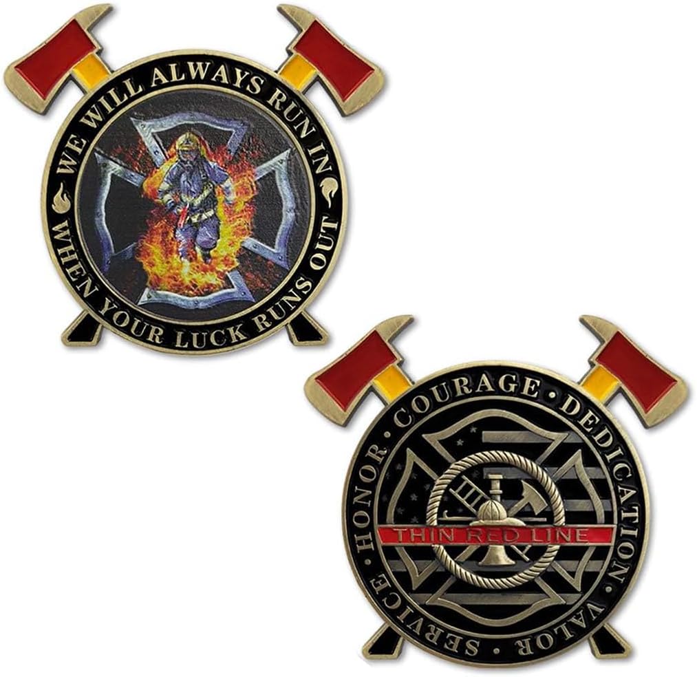 Firefighter Challenge Coin Thin Red Line Maltese Cross Firemen Challenge Coin Thumbnail