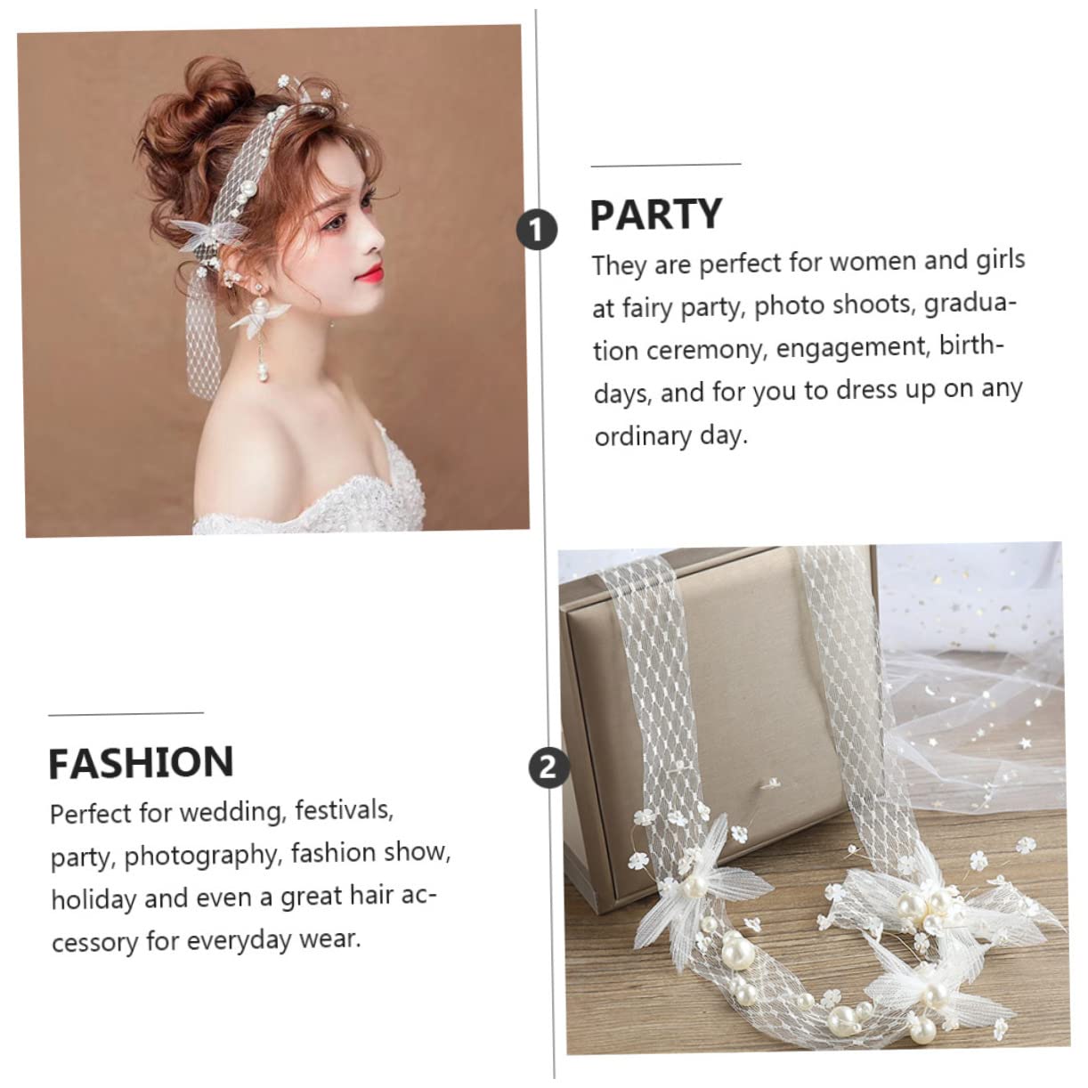 FRCOLOR 3piezas Tocado De Novia Flores De Perlas Accesorio De Cabello Elegante Para Bodas Para Fotografía y Fiestas