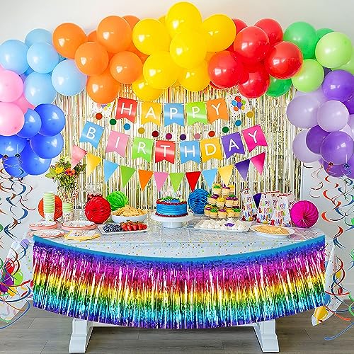 Image of BEISHIDA 3 Packs Metallic Foil Fringe Garland Dark Rainbow Wall Hanging Tinsel Fringe Banners for Halloween Car Floats Bridal Shower Wedding Birthday Easter Graduation Holiday Party Decoration(30 Feet