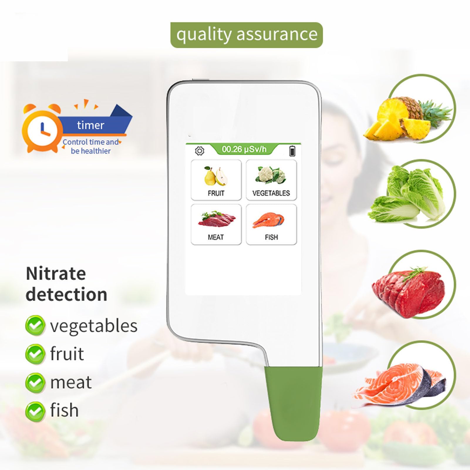 Akozon Probador de Nitrato Detector de Alimentos Portátiles 0-9999 Mg/kg
