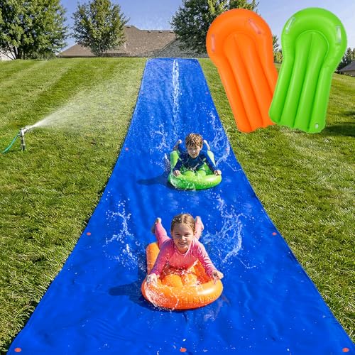 20 x 6 ft Widen Lawn Water Slide with 2 Inflatable Bodyboards - Thick Durable Slick Waterslide for Kids & Adults, Easy to Set Up with 12 Ground Stakes, Outdoor Backyard Fun Water Games for Summer